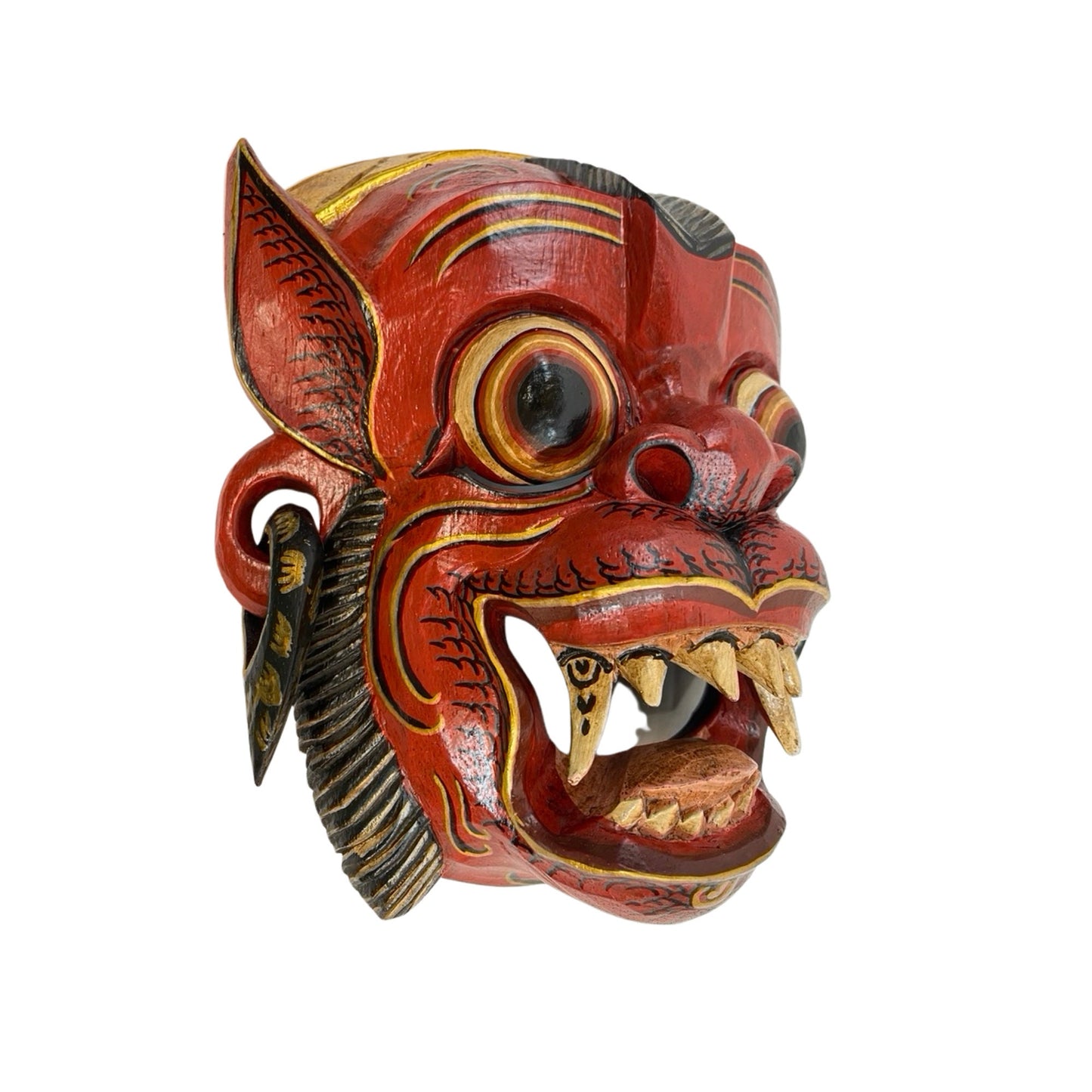 Balinese Mask Red Monkey Demon Bali Folk Wall Art Hand carved wood - Acadia World Traders