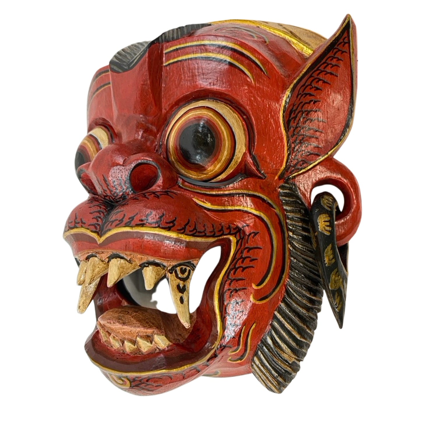 Balinese Mask Red Monkey Demon Bali Folk Wall Art Hand carved wood - Acadia World Traders