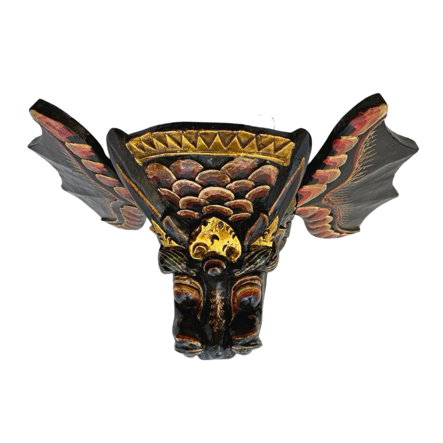 Black Winged Dragon Head Naga Mask Hand Painted Polychrome Mask Wall art hand carved wood Bali Folk Art