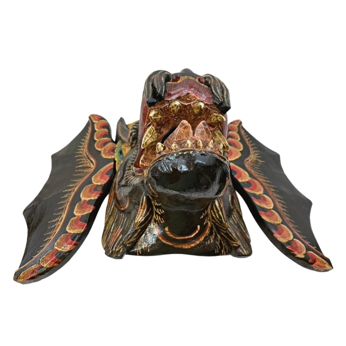 Black Winged Dragon Head Naga Mask Hand Painted Polychrome Mask Wall art hand carved wood Bali Folk Art