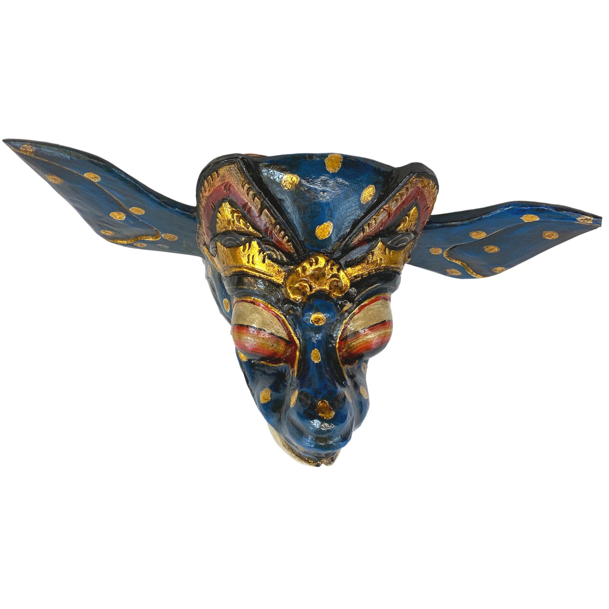 Balinese Blue Ganesha Elephant Mask Remover of Obstacles Hand Carved wood Hindu art Bali folk art wall decor - Acadia World Traders