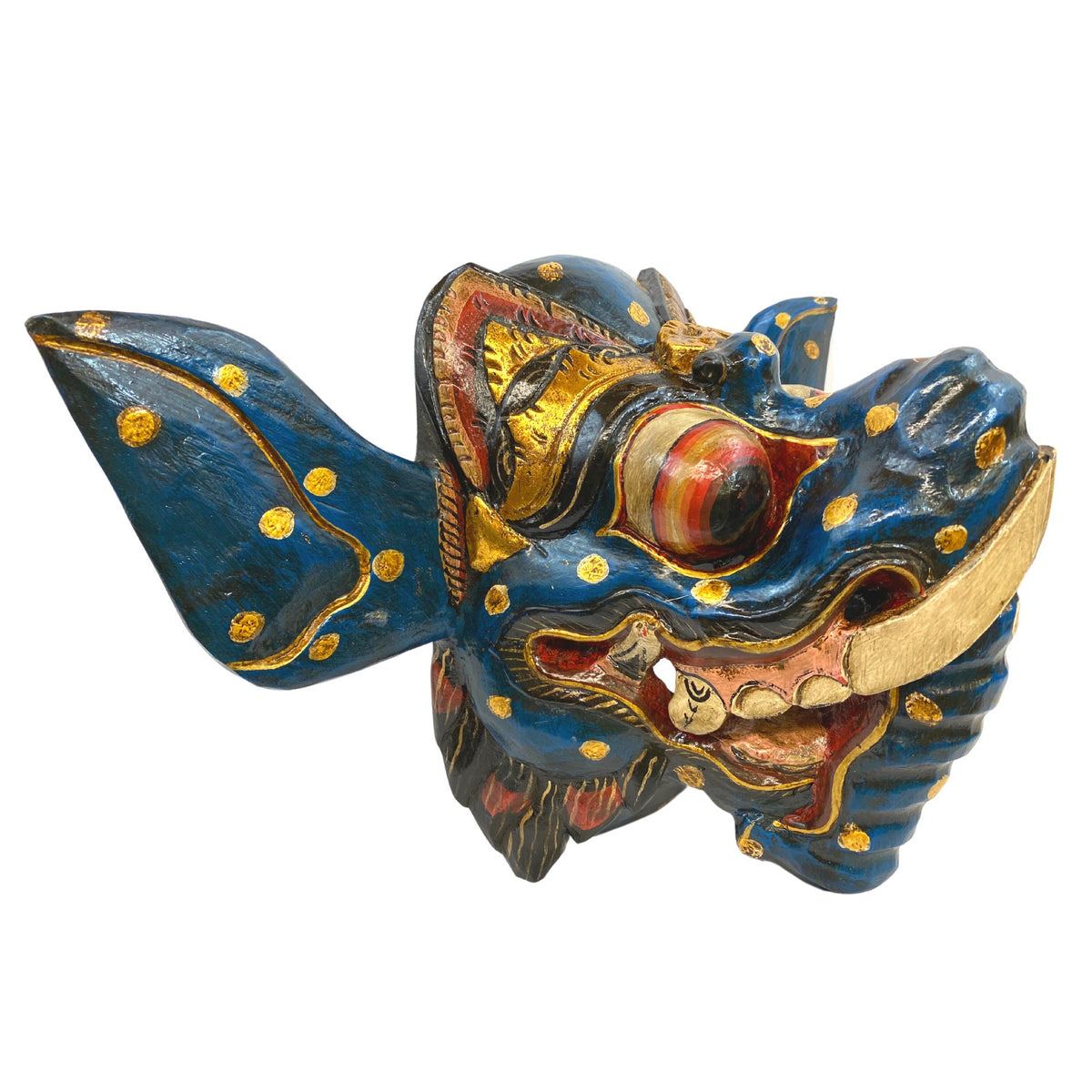 Balinese Ganesha Mask: Hand Carved Wood Blue Elephant, Bali Art Wall Decor