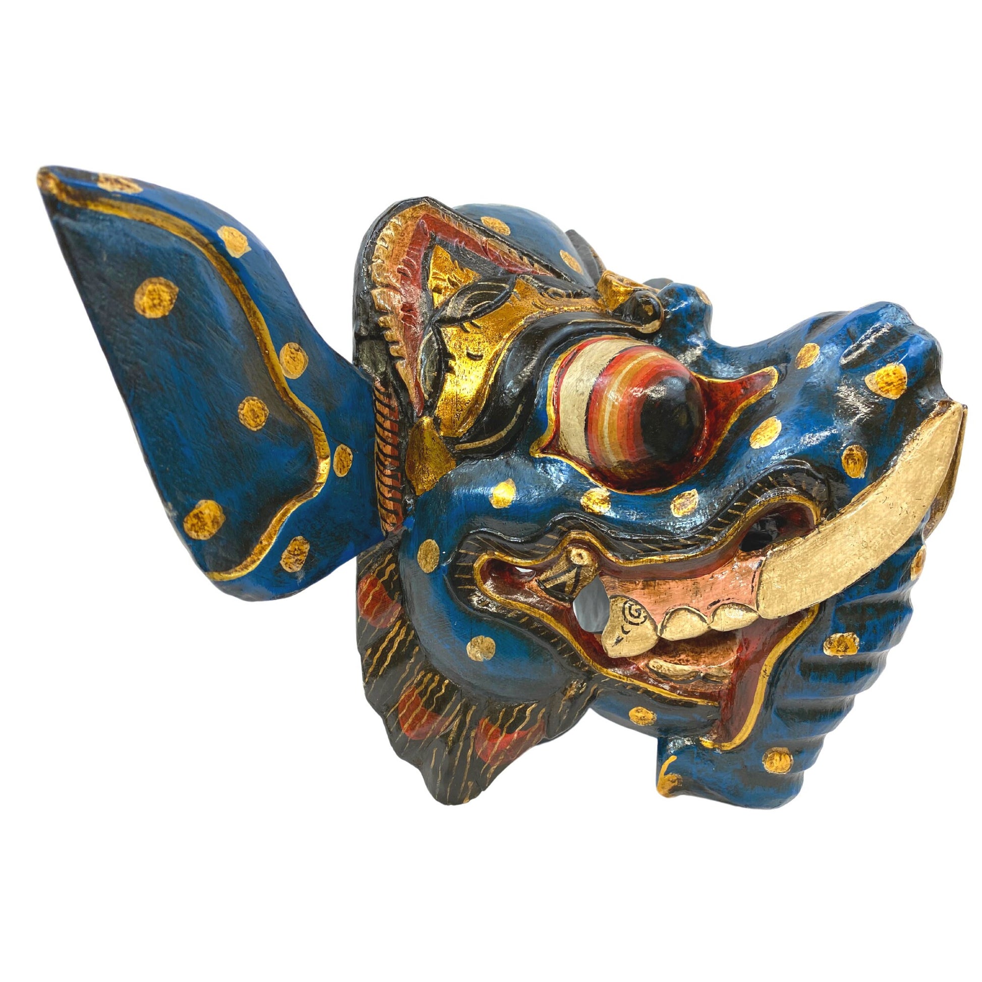 Balinese Blue Ganesha Elephant Mask Remover of Obstacles Hand Carved wood Hindu art Bali folk art wall decor - Acadia World Traders