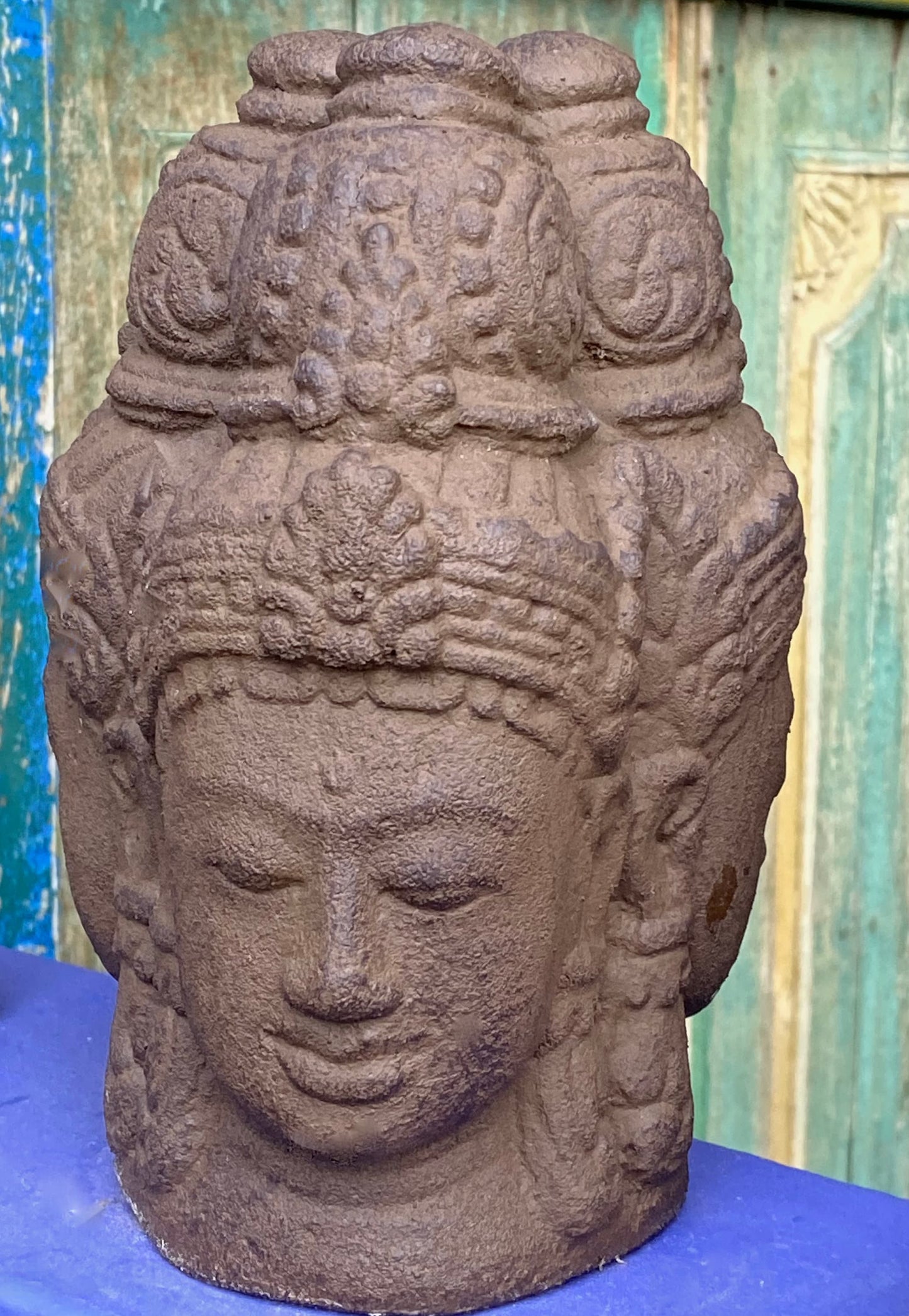 Trimurti Hindu Garden Statue: Handmade Cast Lava Stone Balinese Garden Sculpture