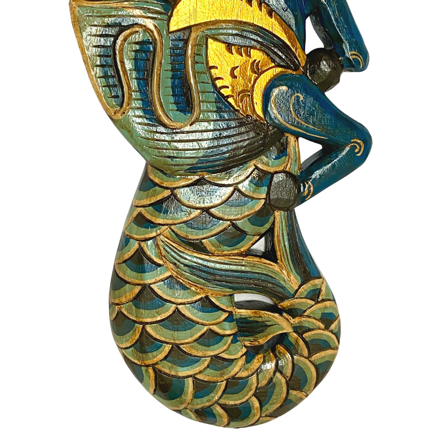 Balinese Winged Seahorse Sea Horse Wall Art Decorative Panel Mermaid Hand Carved Wood Carving Painted Wall Sculpture Bali Folk Art Teal - Acadia World Traders