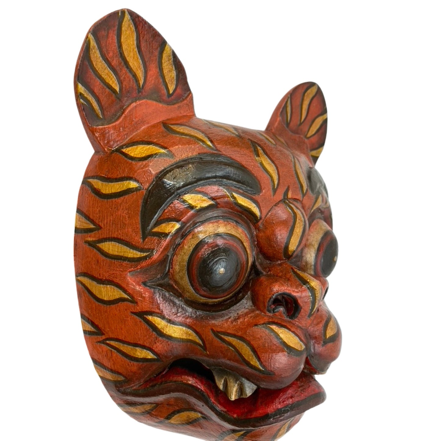 Balinese Tiger Mask Barong Macan Wooden Tiger Mask Guardian Demon Bali Hand Carved Wood Folk art Carving Wall Decor - Acadia World Traders