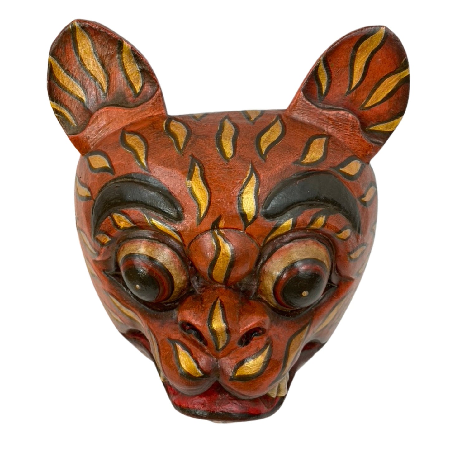 Balinese Tiger Mask Barong Macan Wooden Tiger Mask Guardian Demon Bali Hand Carved Wood Folk art Carving Wall Decor - Acadia World Traders