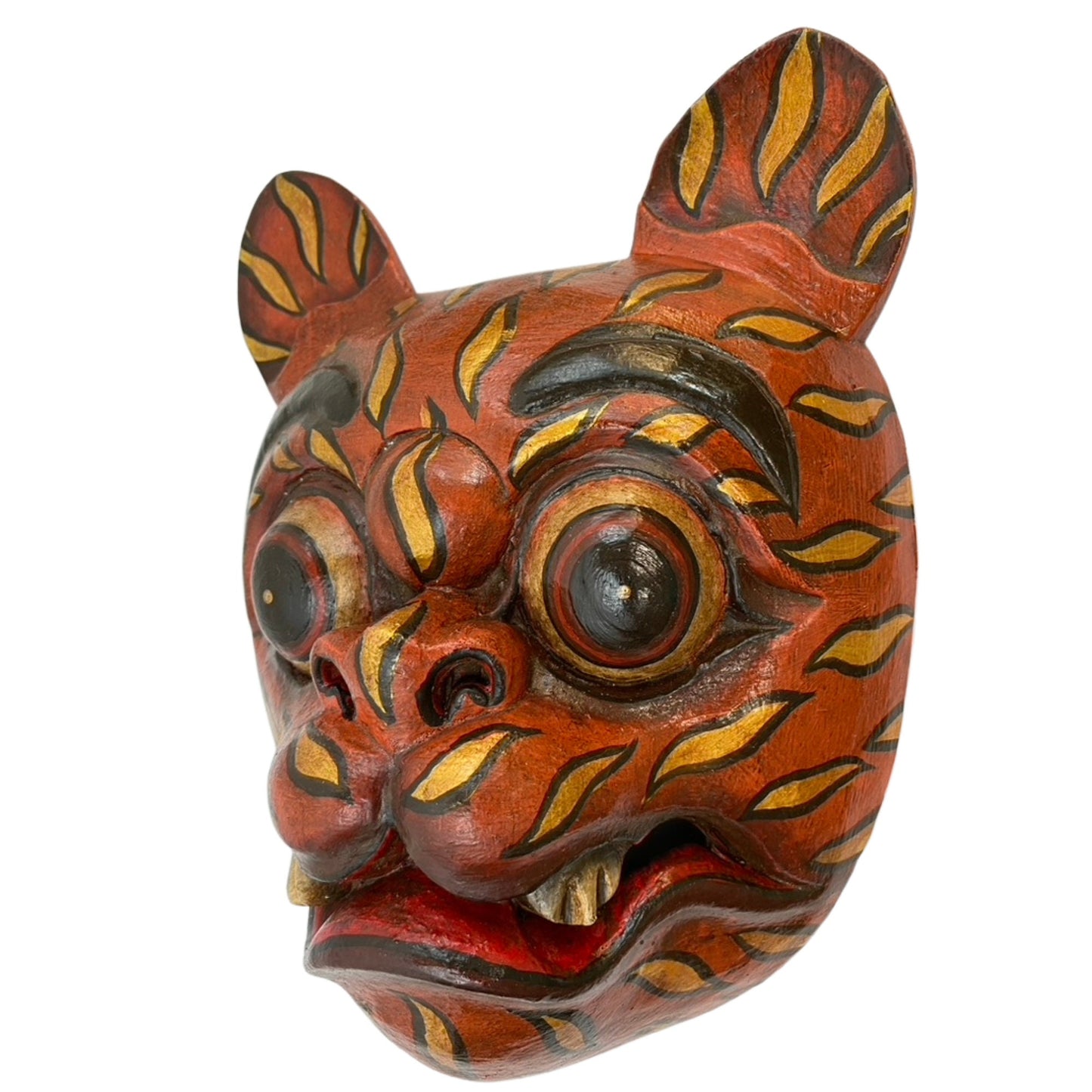 Balinese Tiger Mask Barong Macan Wooden Tiger Mask Guardian Demon Bali Hand Carved Wood Folk art Carving Wall Decor - Acadia World Traders