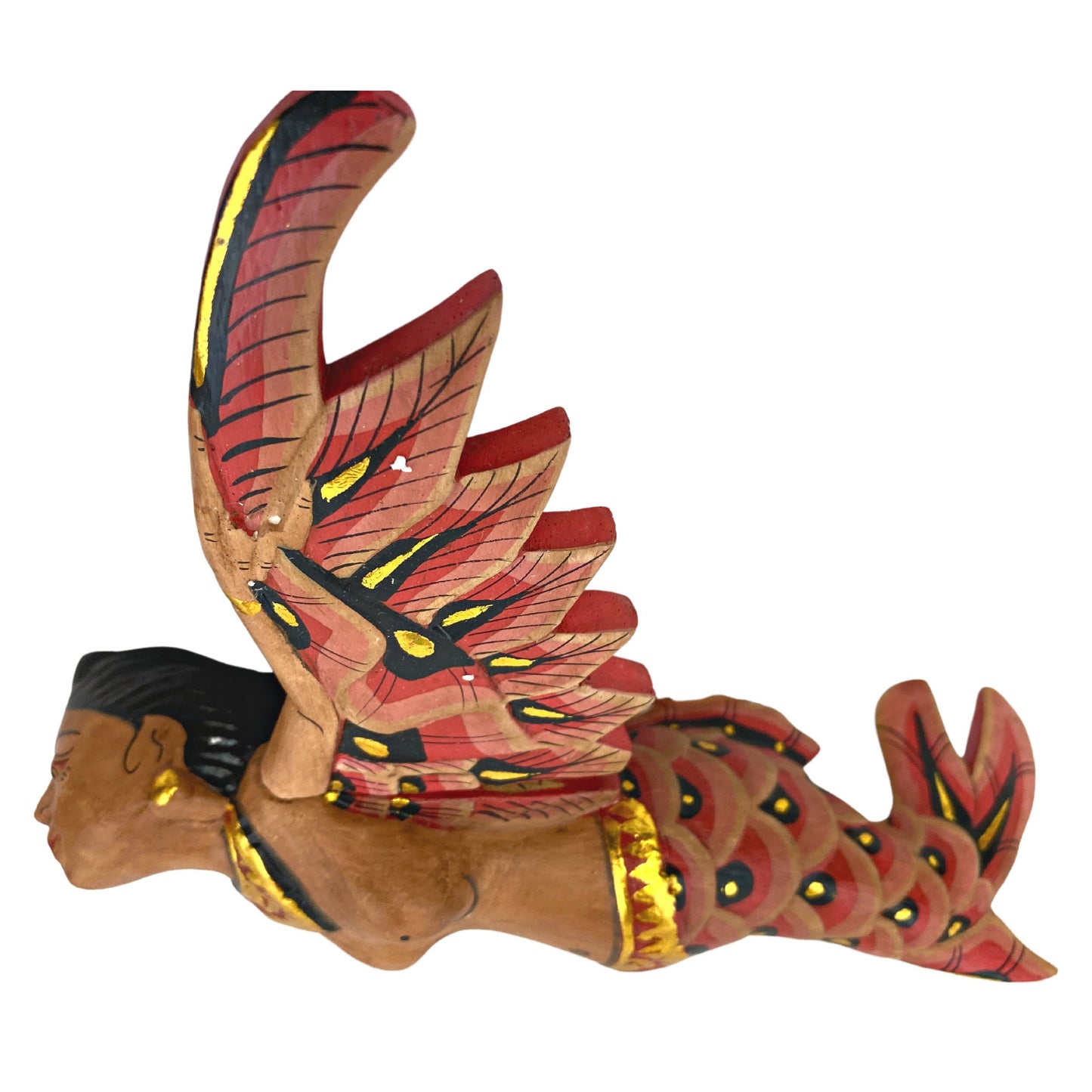Flying Mermaid Hanging Mobile Winged Sea GODDESS Demon Chaser Crib Guardian Hand Carved Wood Balinese Bali Folk Art red 8 inch - Acadia World Traders