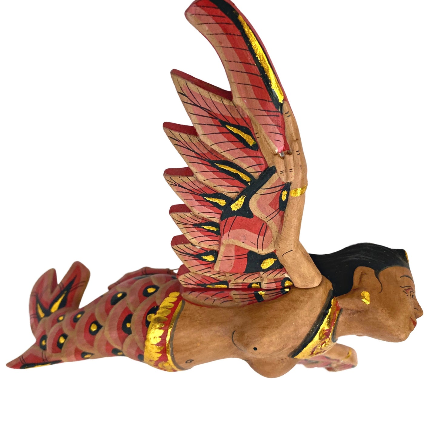 Flying Mermaid Hanging Mobile Winged Sea GODDESS Demon Chaser Crib Guardian Hand Carved Wood Balinese Bali Folk Art red 8 inch - Acadia World Traders