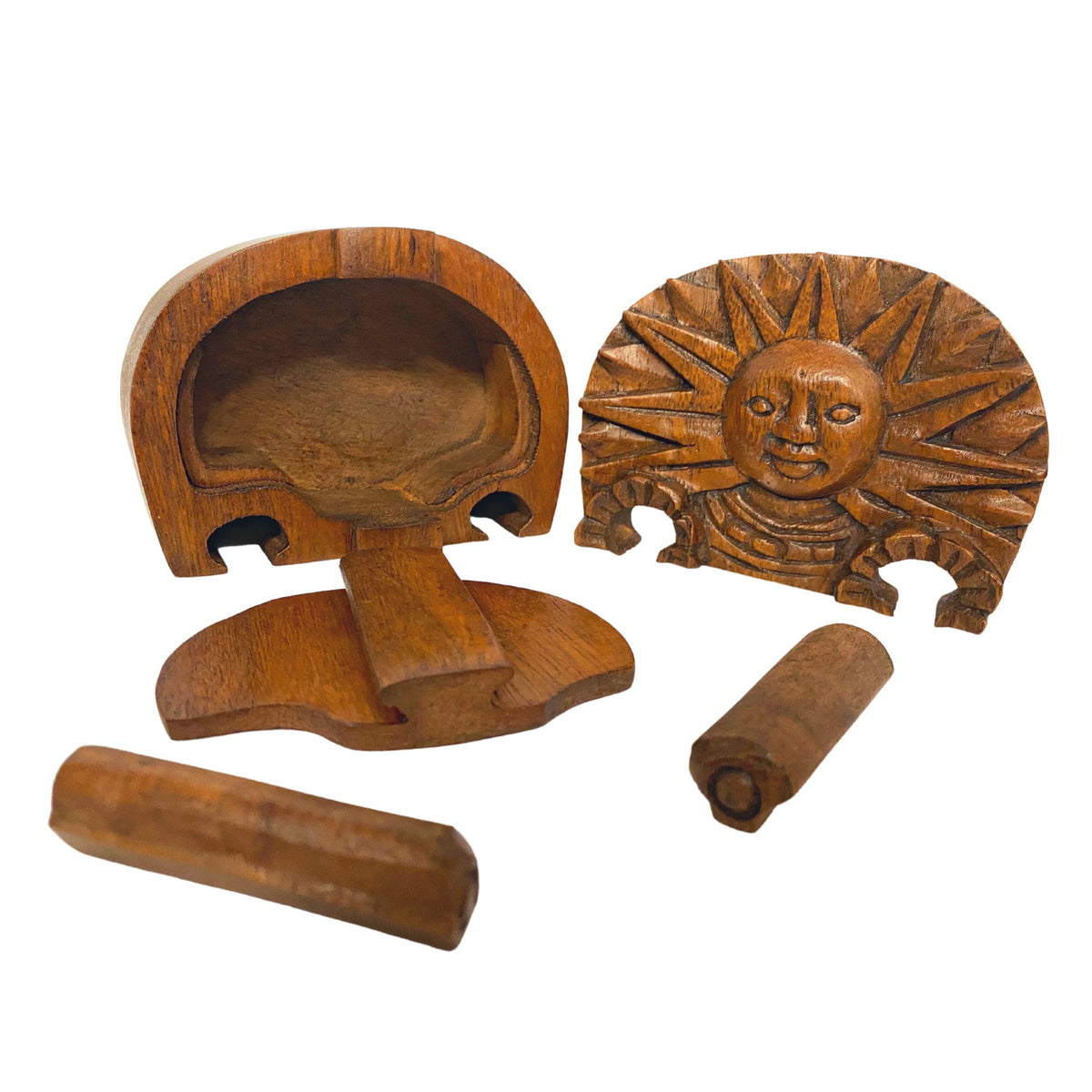 Hand Carved Celestial Sun Wood Puzzle Box: Stash Box, Balinese Art