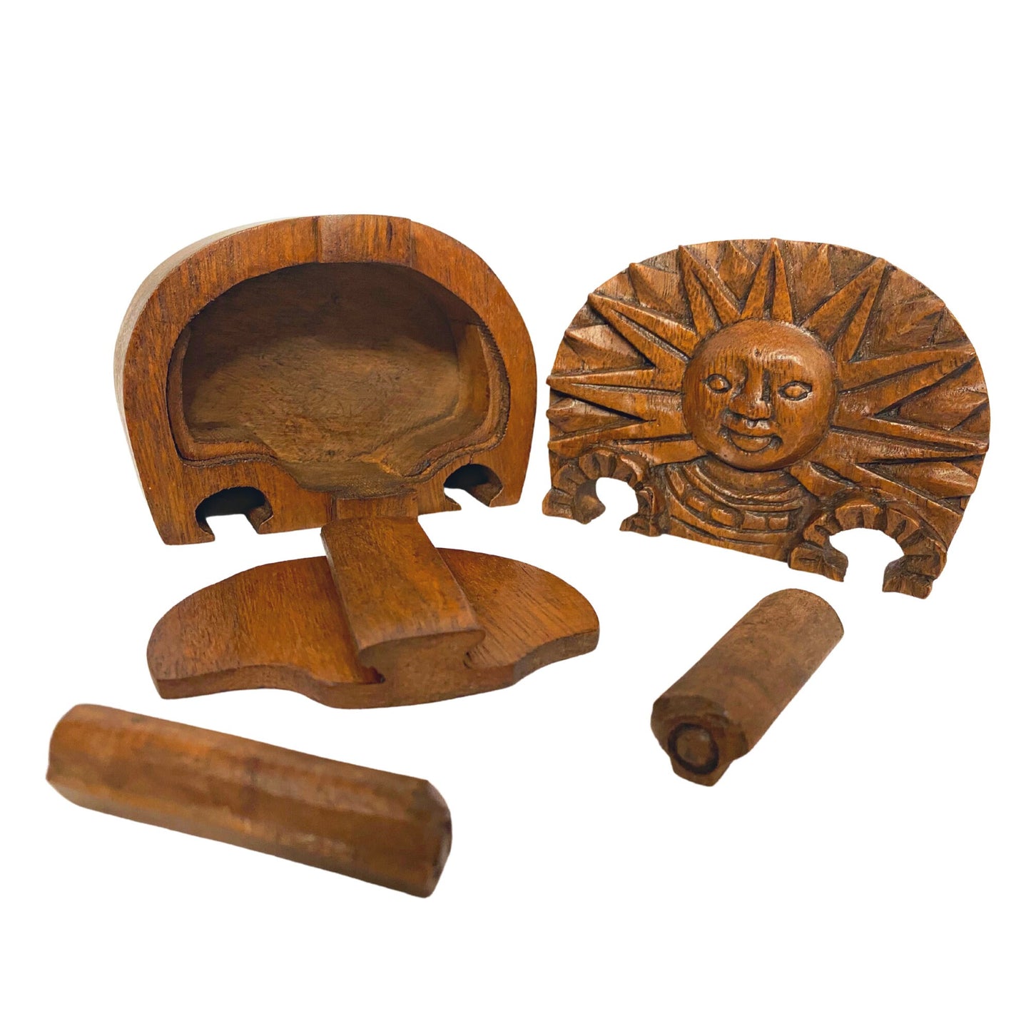 Hand Carved Celestial Sun Wood Puzzle Box: Stash Box, Balinese Art