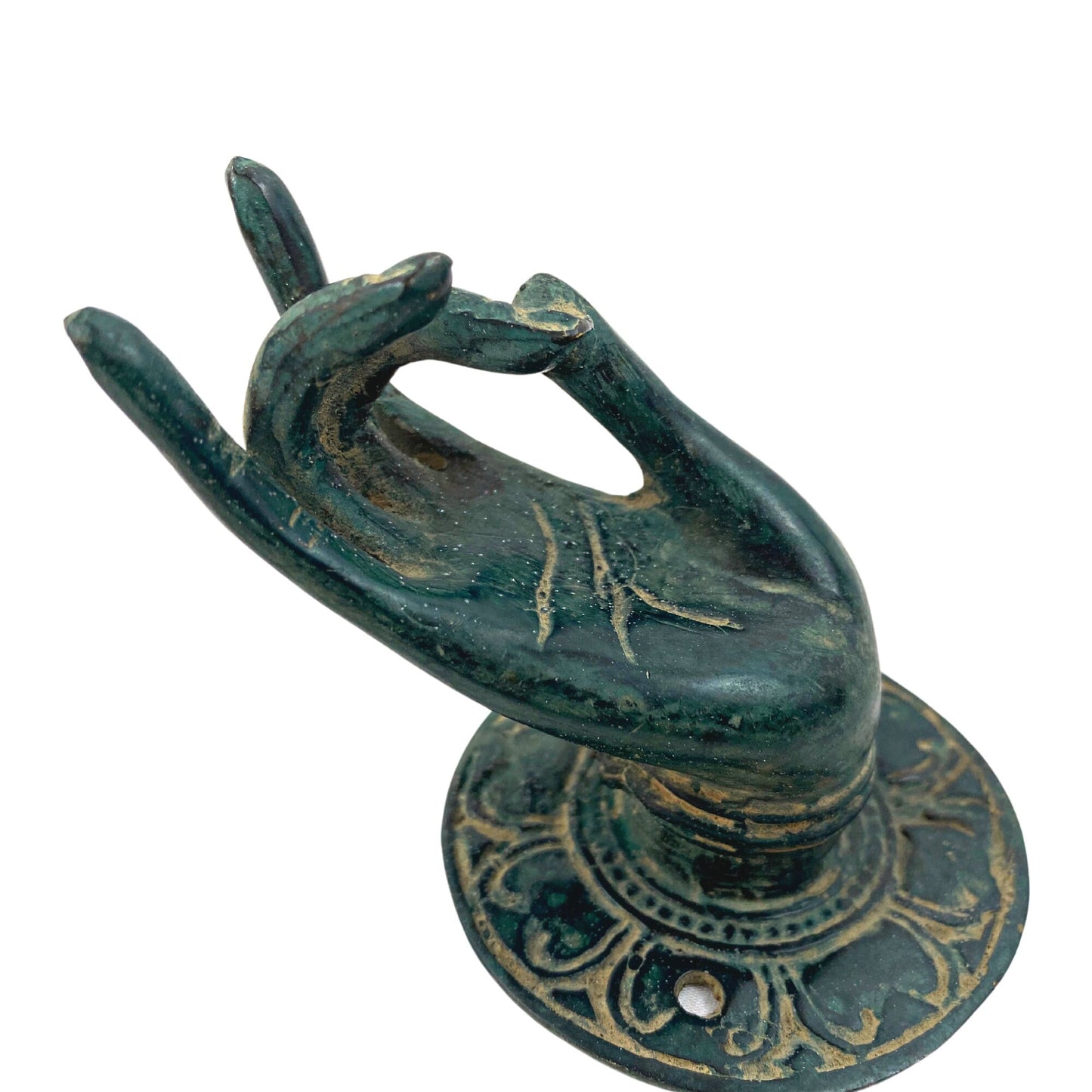 Buddha Blessing Mudra Hands Door Handle Knob Cabinet Pull wall hook Lost wax cast Verdigris Solid Bronze Bali Art Set 2 - Acadia World Traders