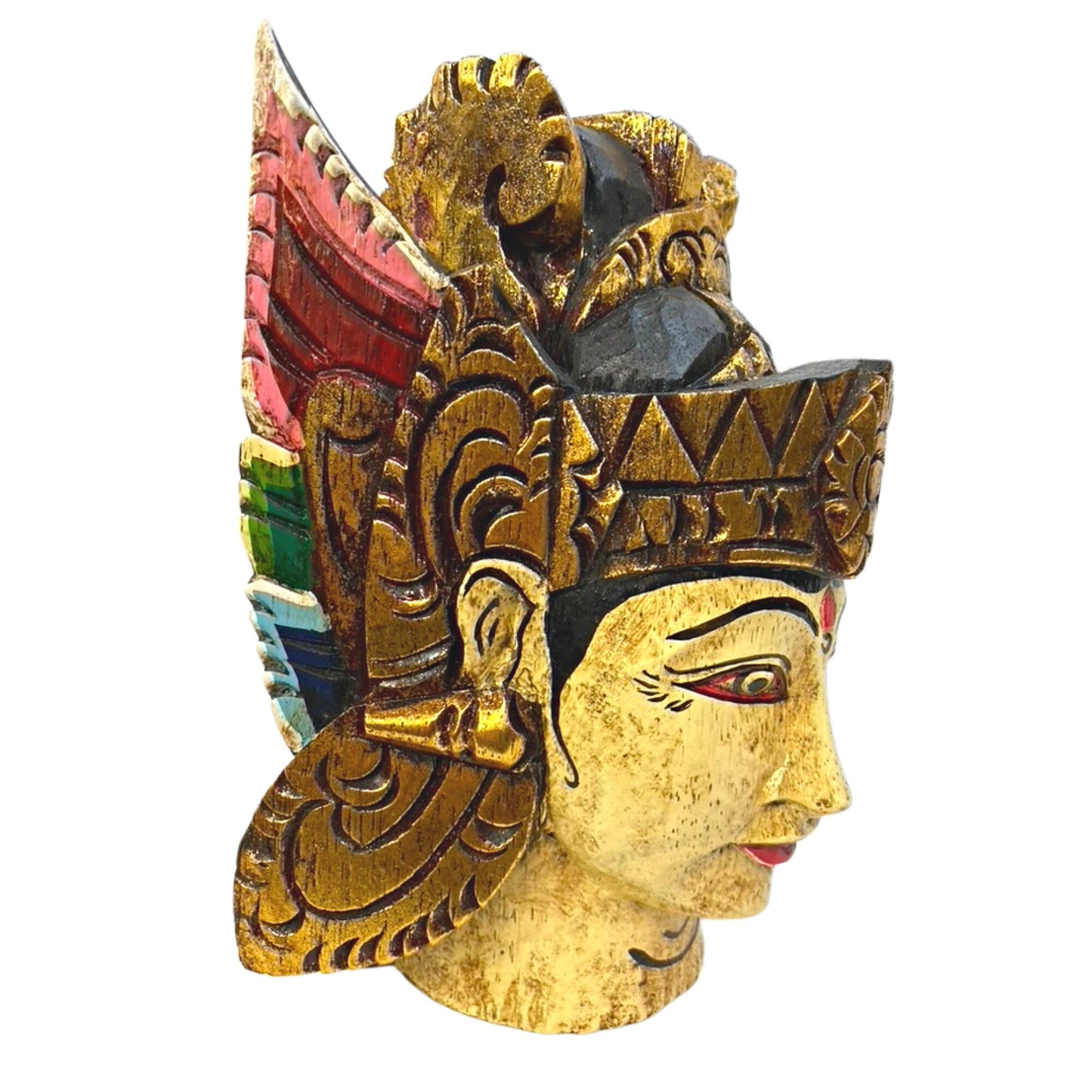 Dewi Sita Goddess Mask Ramayana Wall art carved wood Balinese Folk Art - Acadia World Traders
