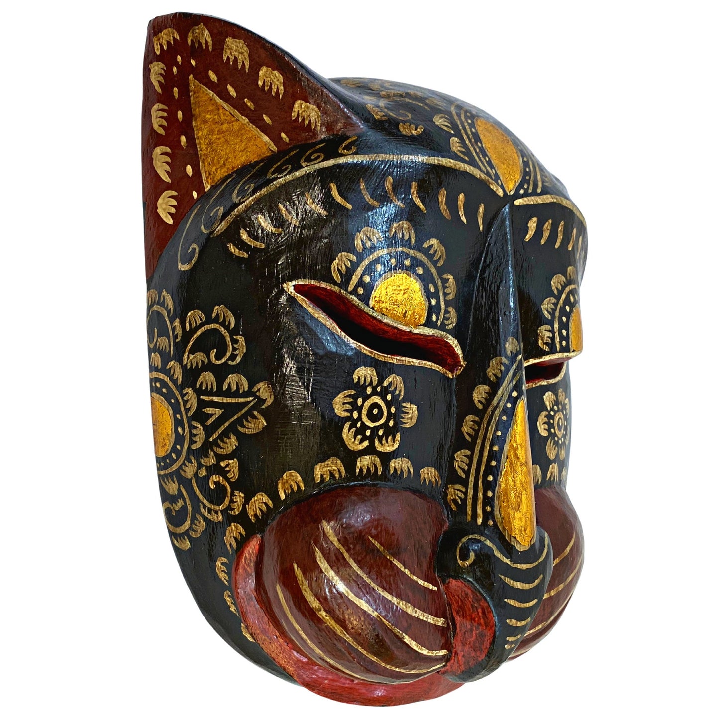 Balinese Black Cat Mask Kitty Tattoo Feline Drama Mask Bali folk Art hand carved wooden wall decor Wood Carving cat lover gift