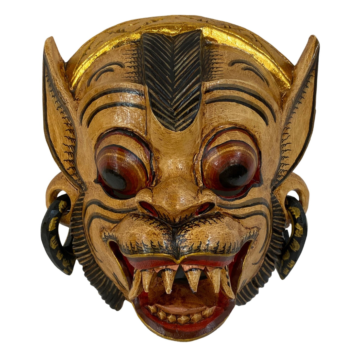 Balinese Mask White Monkey Fangs soldier Mask Demon Deity Bali Folk Art Polychrome Hand carved wooden Mask Wall decor