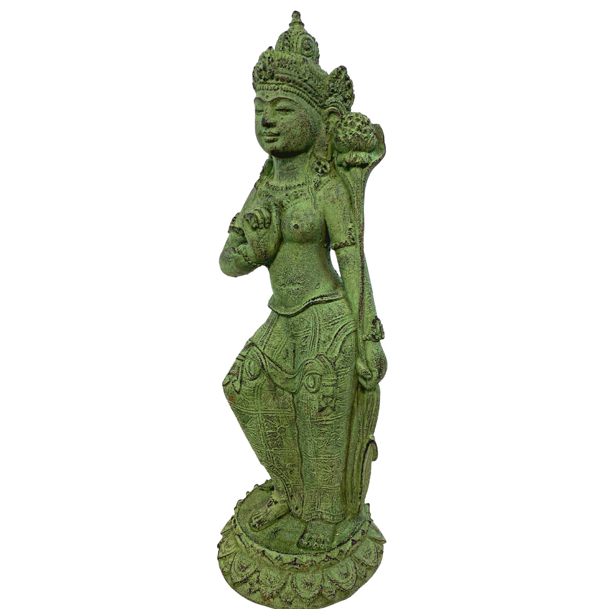 Balinese Dewi Tara Goddess Statue handmade cast stone Resin Volcanic Sand Lotus Lakshmi Bali Hindu Garden Decor Art Sculpture - Acadia World Traders