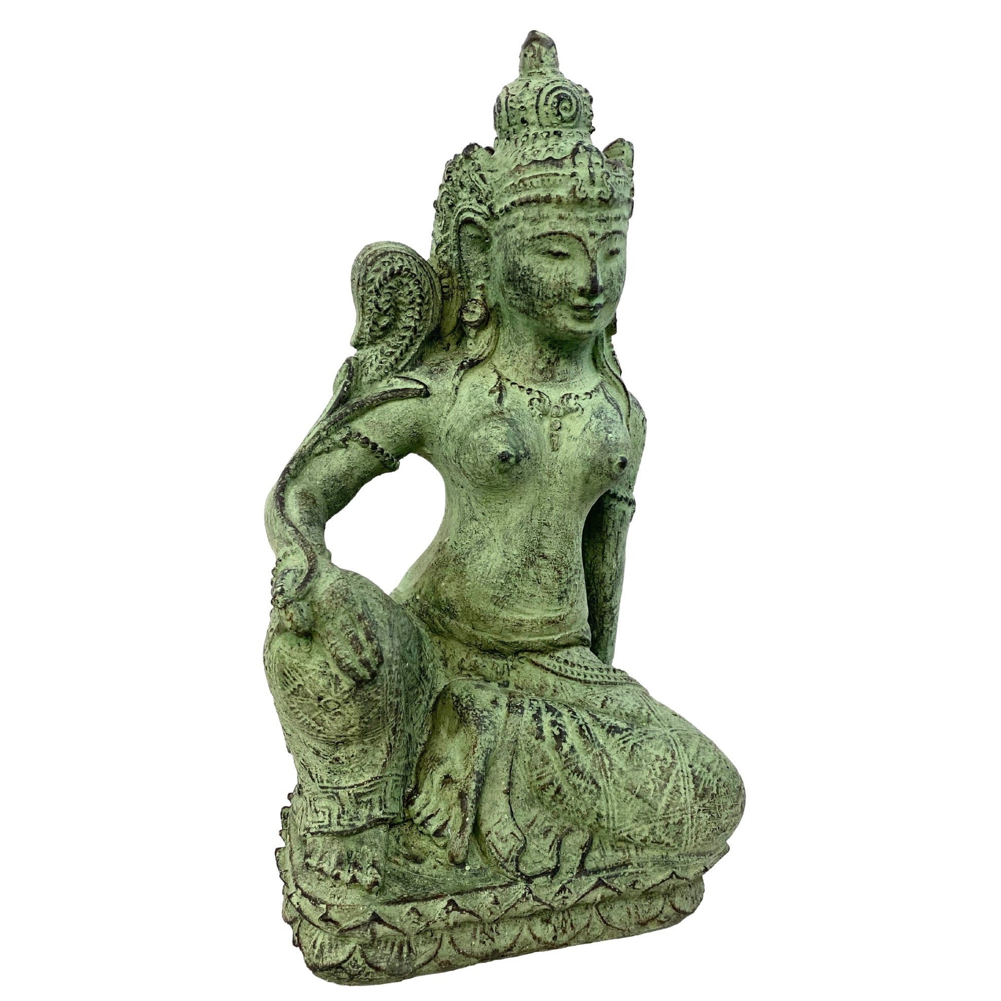 Dewi Sri Goddess Garden Statue Mother Goddess Abundance Fertility Sculpture Balinese hindu Art cast resin stone handcrafted Yard Decor green - Acadia World Traders