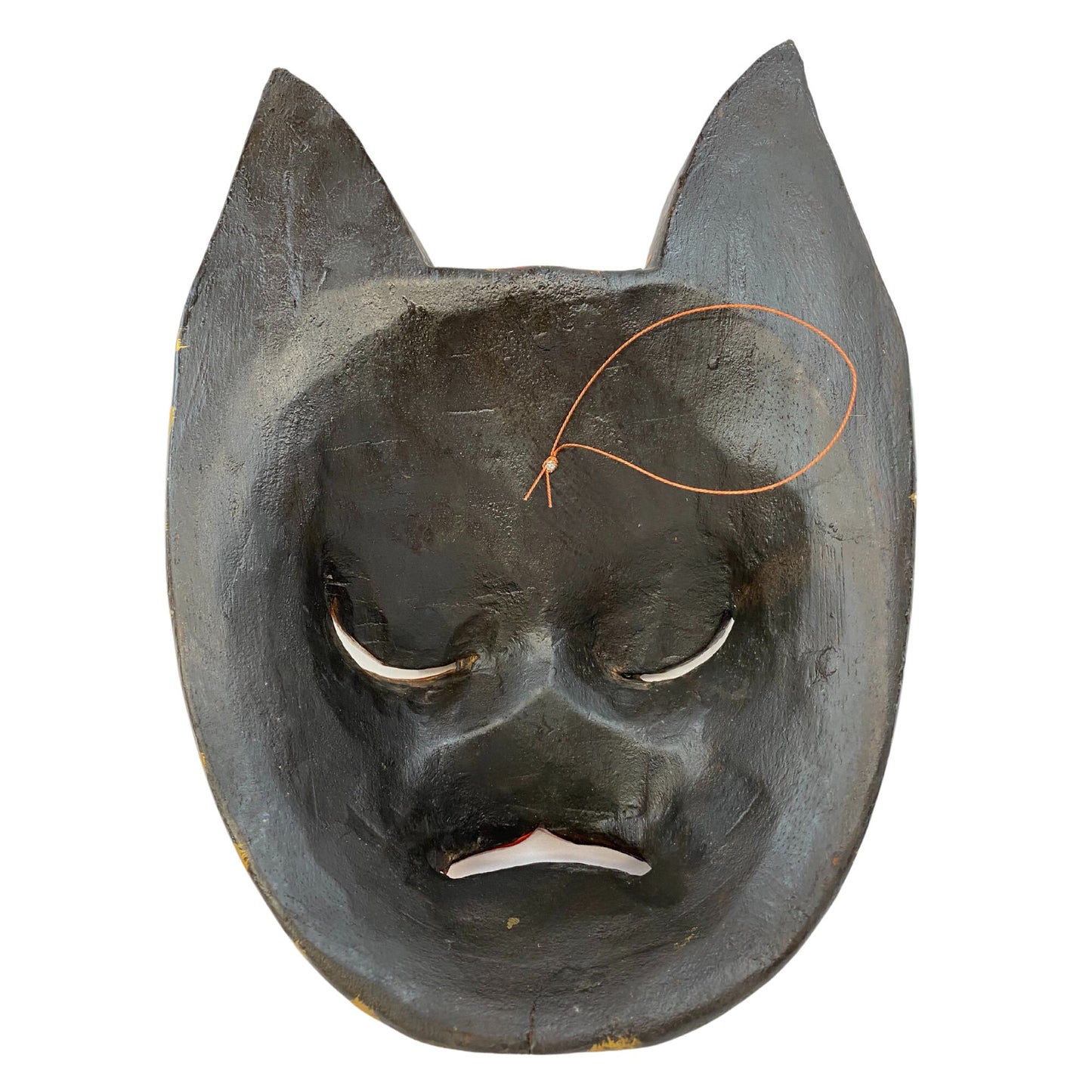 Balinese Stripped Black Tiger Cat Mask: Hand Carved Wood Folk Art Wall Decor