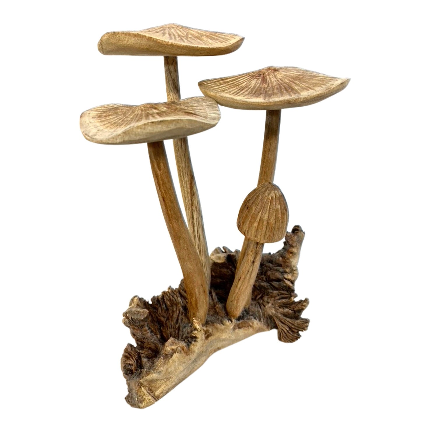 Magic Forest Mushroom Carving Parasite Wood Statue Balinese Art Sculpture - Acadia World Traders