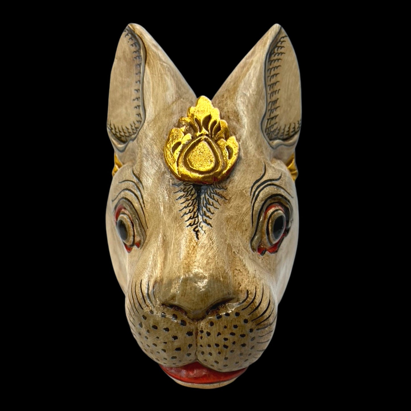 Balinese White Rabbit Mask Bali Folk Art Wall Sculpture Hand Carved Wood Carving Polychrome Wooden Bunny Rabbit Mask Indonesian art - Acadia World Traders