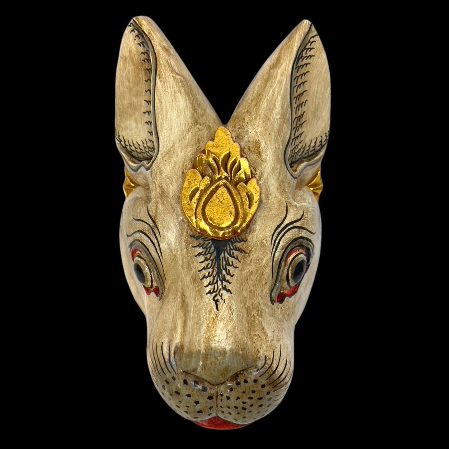 Balinese White Rabbit Mask Bali Folk Art Wall Sculpture Hand Carved Wood Carving Polychrome Wooden Bunny Rabbit Mask Indonesian art - Acadia World Traders