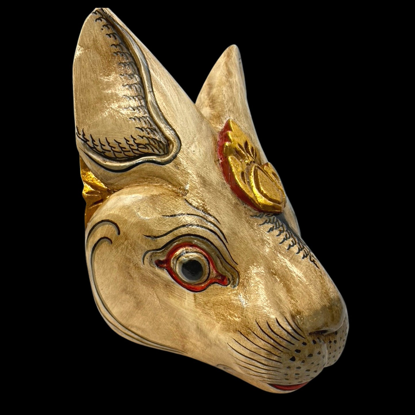 Balinese White Rabbit Mask Bali Folk Art Wall Sculpture Hand Carved Wood Carving Polychrome Wooden Bunny Rabbit Mask Indonesian art - Acadia World Traders