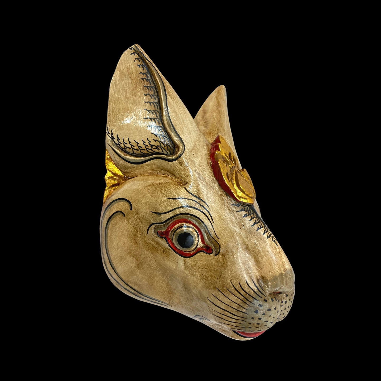 Balinese White Rabbit Mask Bali Folk Art Wall Sculpture Hand Carved Wood Carving Polychrome Wooden Bunny Rabbit Mask Indonesian art - Acadia World Traders