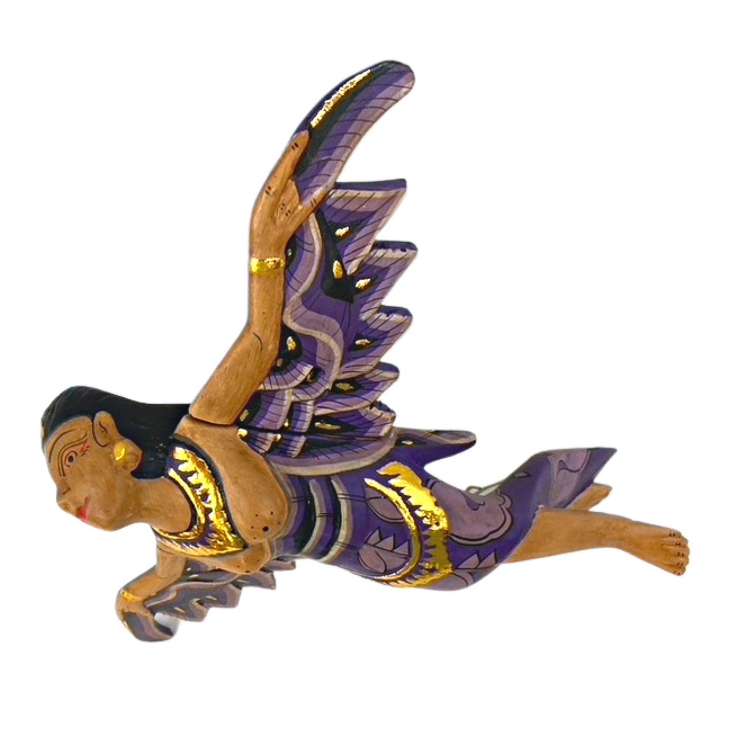 Flying Winged Dewi Sri Goddess Mobile Spiritchaser Crib Angel Carved Wood Balinese folk art Purple 8"