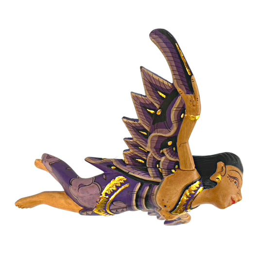 Flying Winged Dewi Sri Goddess Mobile Spiritchaser Crib Angel Carved Wood Balinese folk art Purple 8"