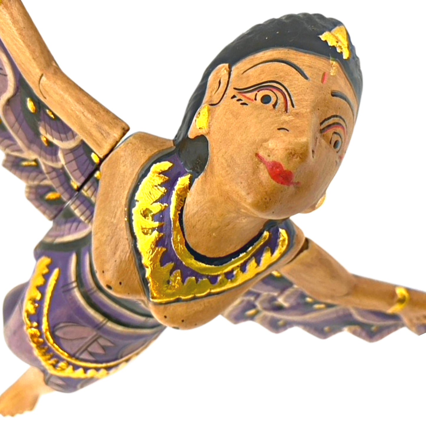 Flying Winged Dewi Sri Goddess Mobile Spiritchaser Crib Angel Carved Wood Balinese folk art Purple 8"