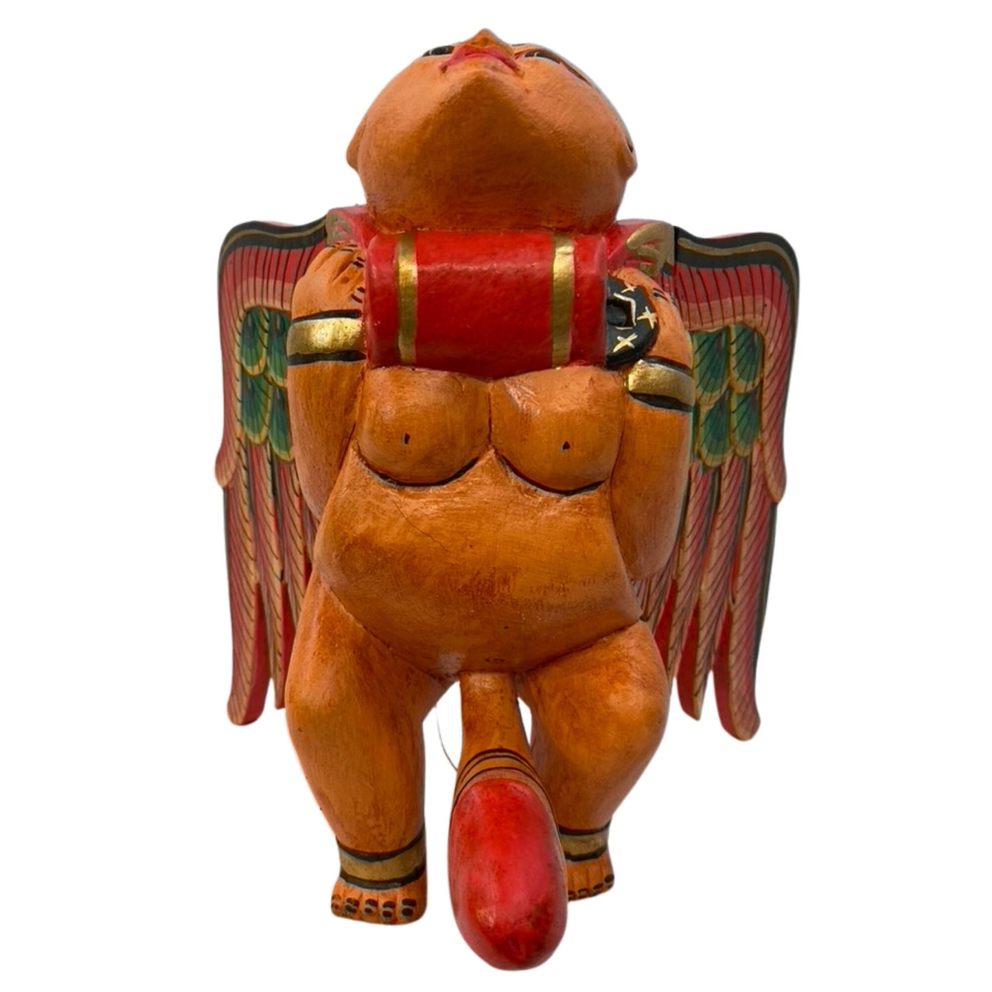 Winged Balinese Baby mobile Lingam Flying Dick Statue Cradle guardian Spiritchaser Carved wood Bali art