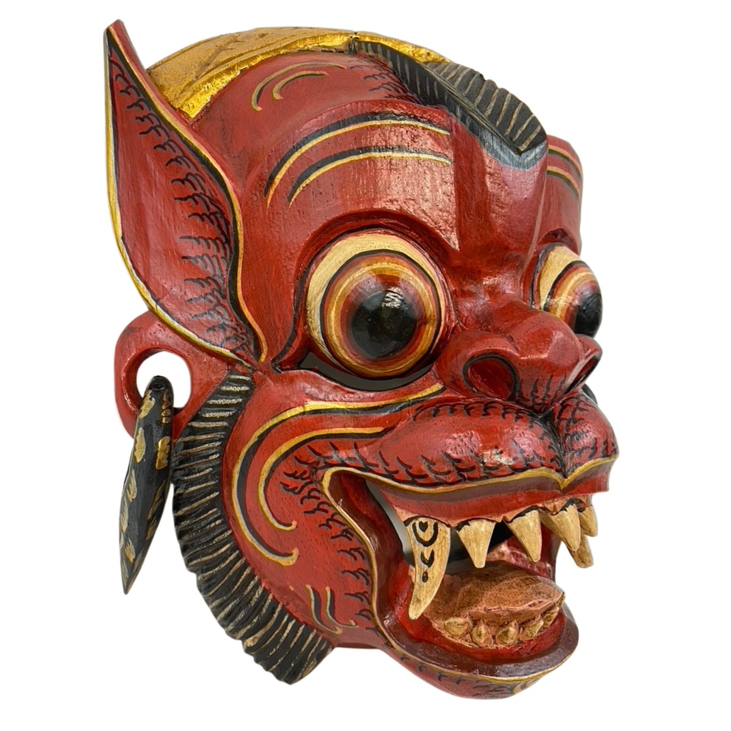 Balinese Mask Red Monkey Demon Bali Folk Wall Art Hand carved wood - Acadia World Traders