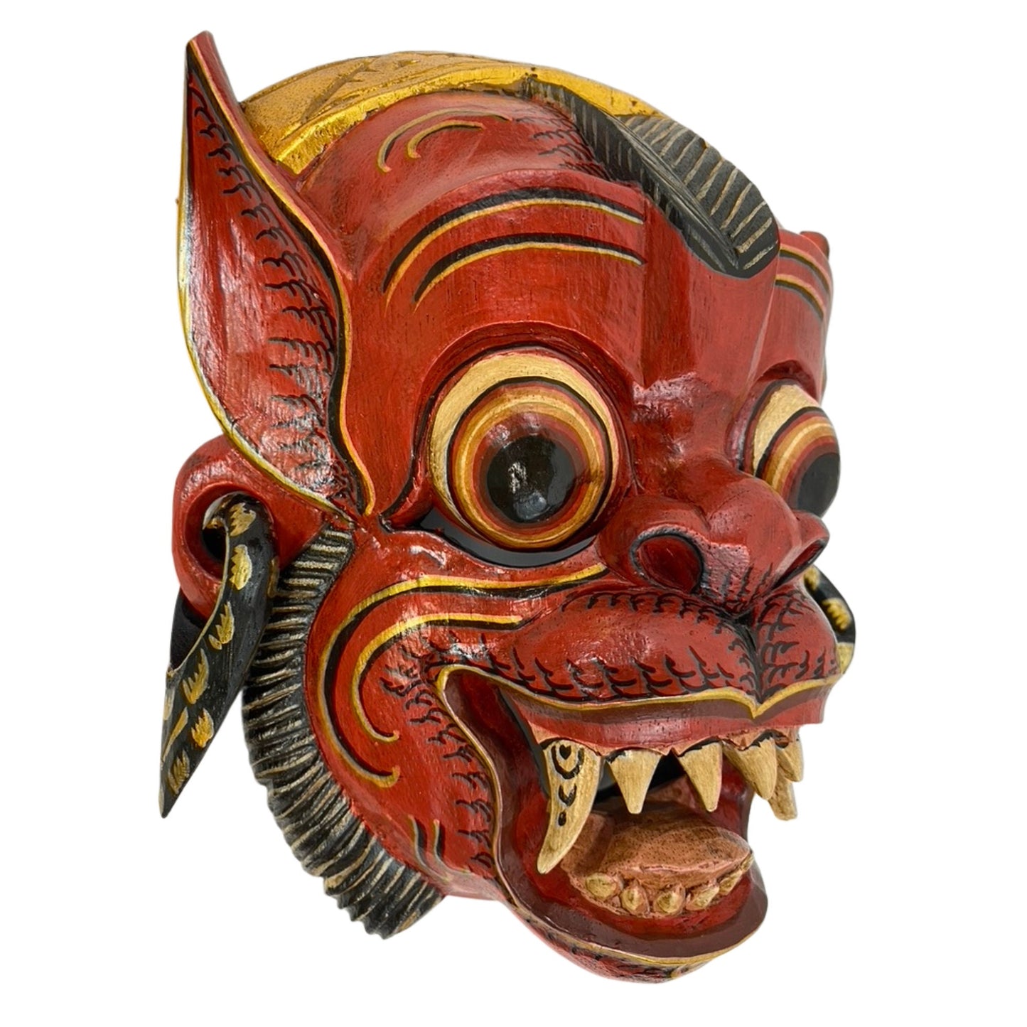 Balinese Mask Red Monkey Demon Bali Folk Wall Art Hand carved wood - Acadia World Traders