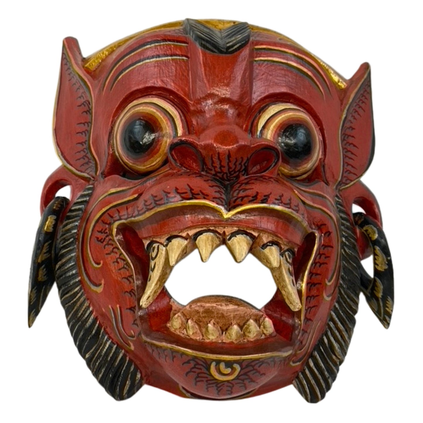 Balinese Mask Red Monkey Demon Bali Folk Wall Art Hand carved wood - Acadia World Traders