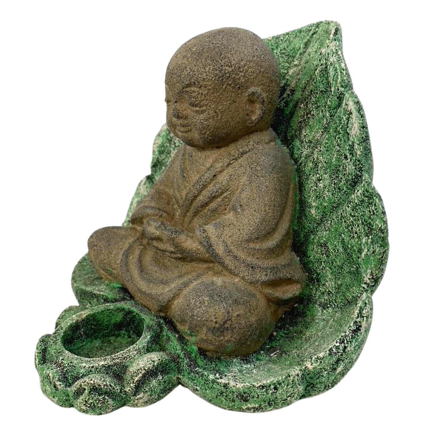 Little Namaste' Buddha Statue Candle holder cone incense holder Shaolin Monk Garden art cast LAVA STONE Asian yard Decor - Acadia World Traders