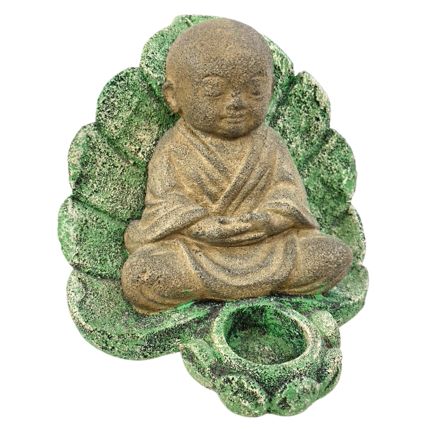 Little Namaste' Buddha Statue Candle holder cone incense holder Shaolin Monk Garden art cast LAVA STONE Asian yard Decor - Acadia World Traders