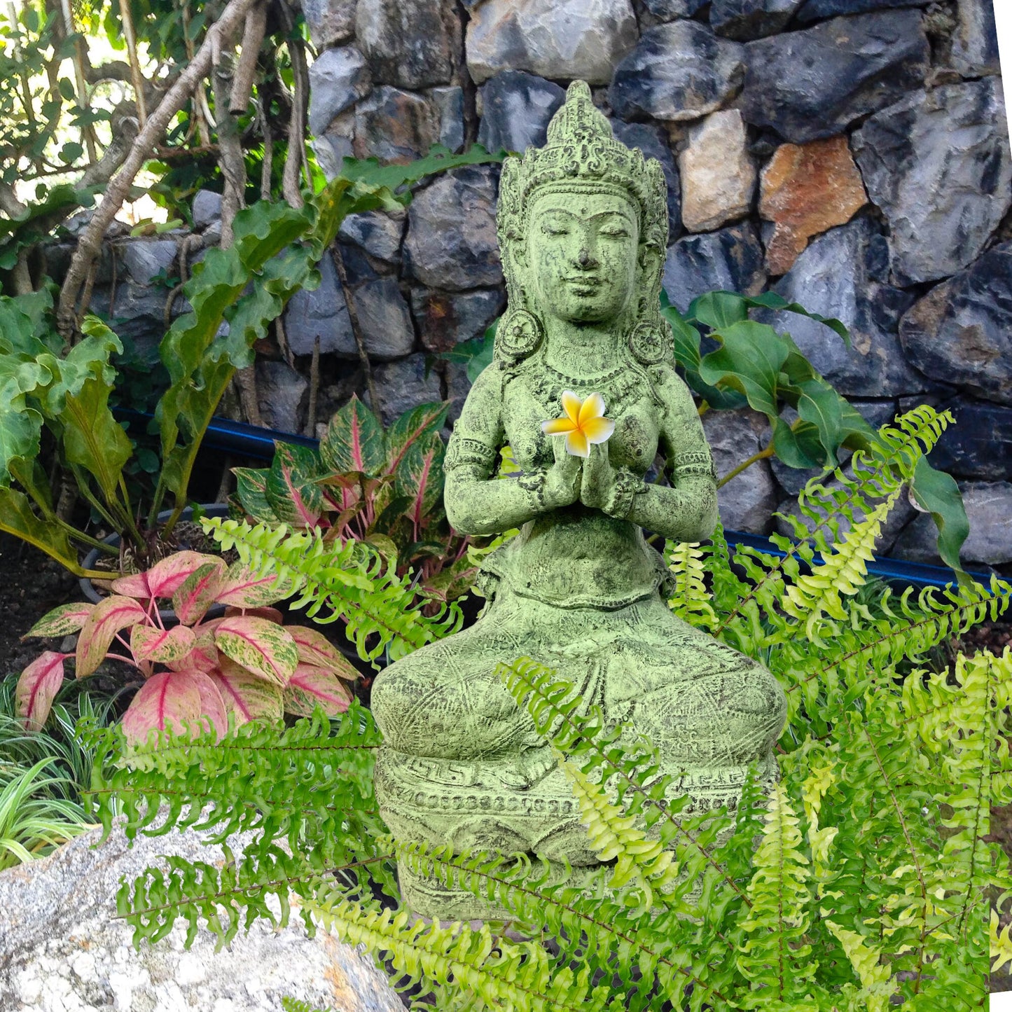 Balinese Dewi Tara Goddess Garden Statue, Hand Cast Stone Resin Volcanic Sand Garden Sculpture