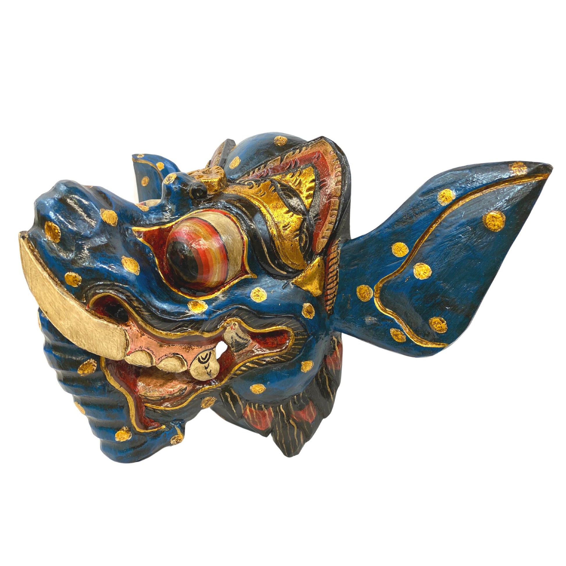 Balinese Blue Ganesha Elephant Mask Remover of Obstacles Hand Carved wood Hindu art Bali folk art wall decor - Acadia World Traders