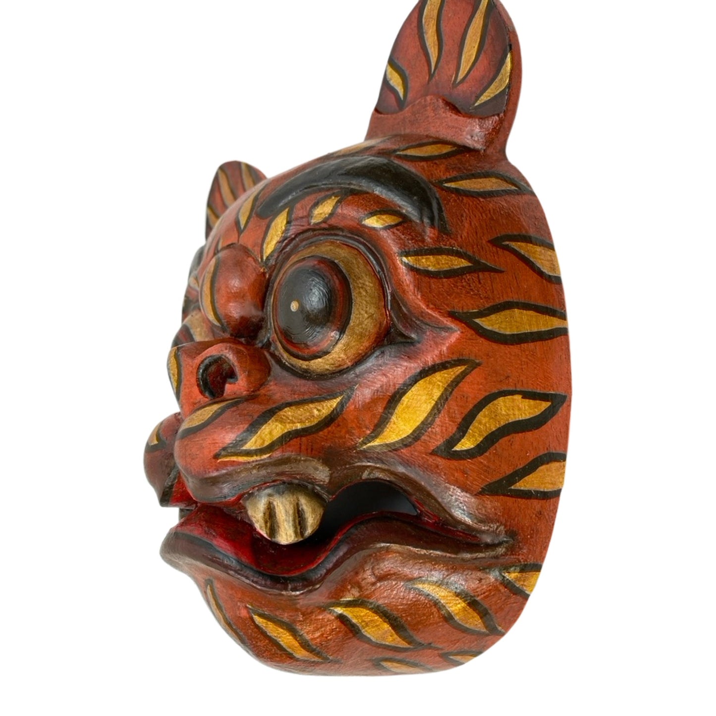 Balinese Tiger Mask Barong Macan Wooden Tiger Mask Guardian Demon Bali Hand Carved Wood Folk art Carving Wall Decor - Acadia World Traders