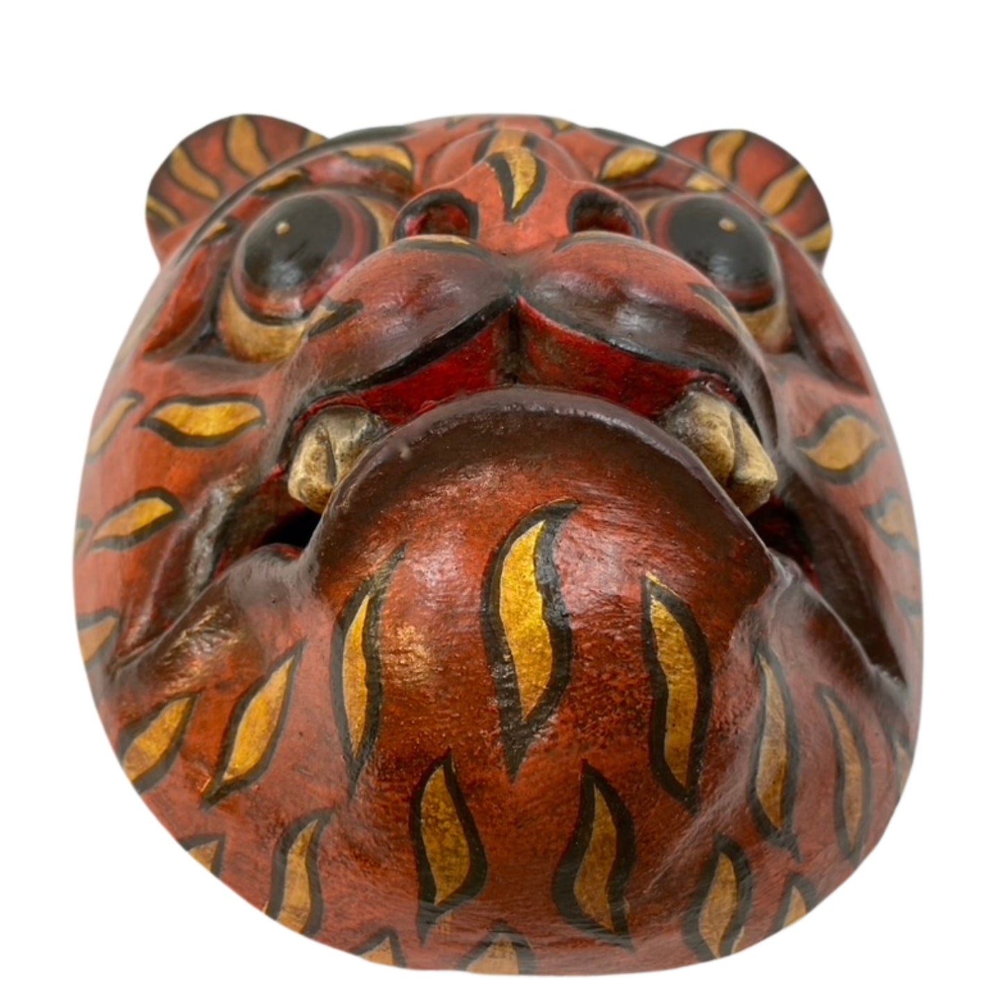 Balinese Tiger Mask Barong Macan Wooden Tiger Mask Guardian Demon Bali Hand Carved Wood Folk art Carving Wall Decor - Acadia World Traders