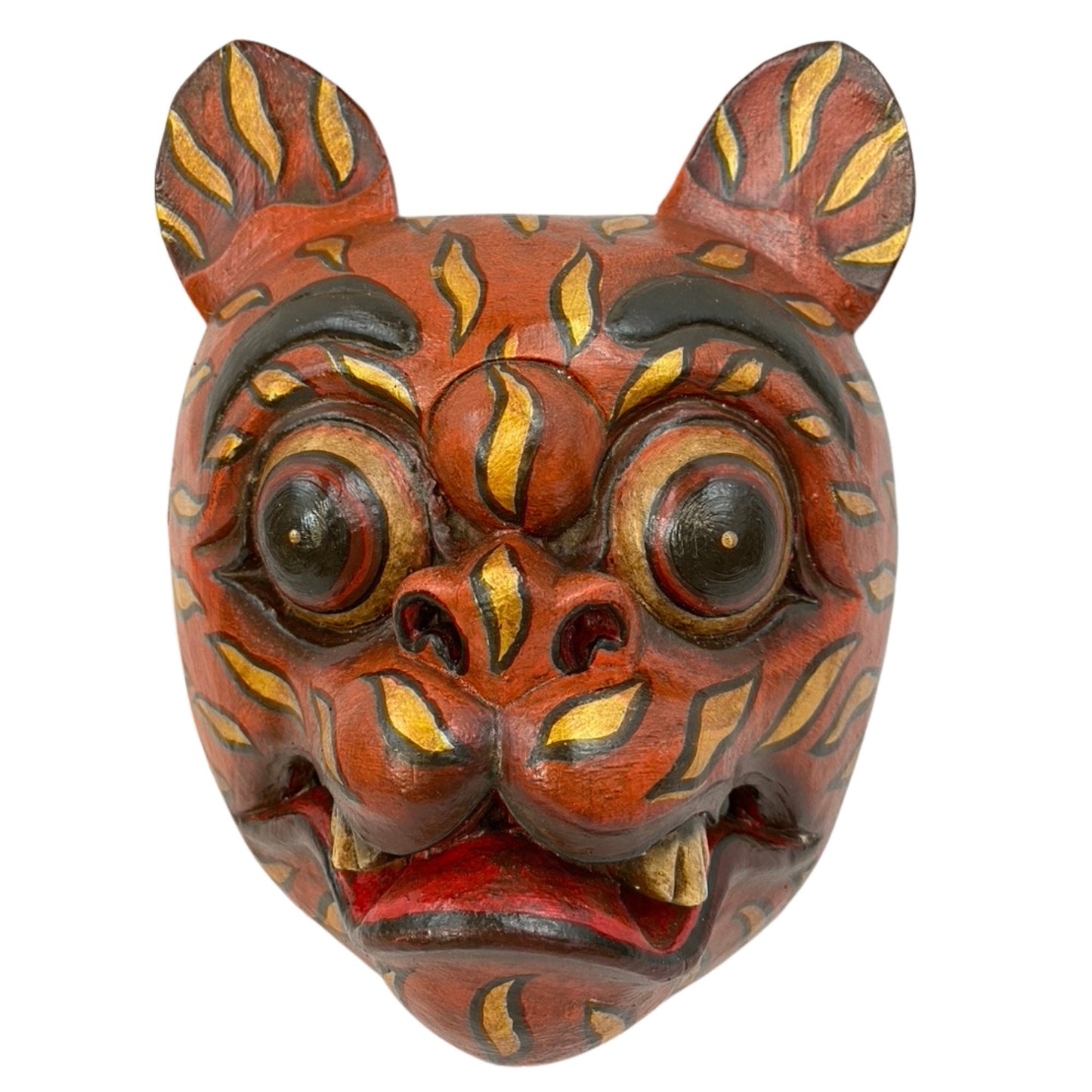 Balinese Tiger Mask Barong Macan Wooden Tiger Mask Guardian Demon Bali Hand Carved Wood Folk art Carving Wall Decor - Acadia World Traders
