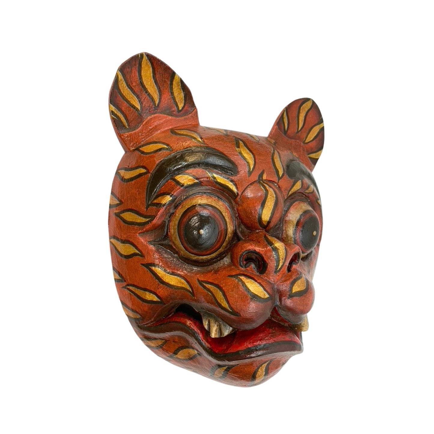 Balinese Tiger Mask Barong Macan Wooden Tiger Mask Guardian Demon Bali Hand Carved Wood Folk art Carving Wall Decor - Acadia World Traders