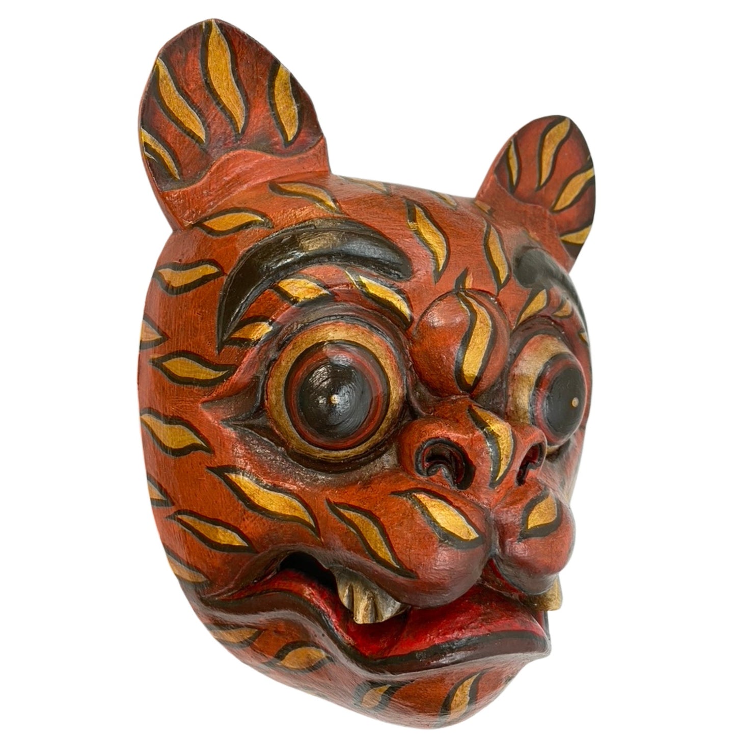 Balinese Tiger Mask Barong Macan Wooden Tiger Mask Guardian Demon Bali Hand Carved Wood Folk art Carving Wall Decor - Acadia World Traders