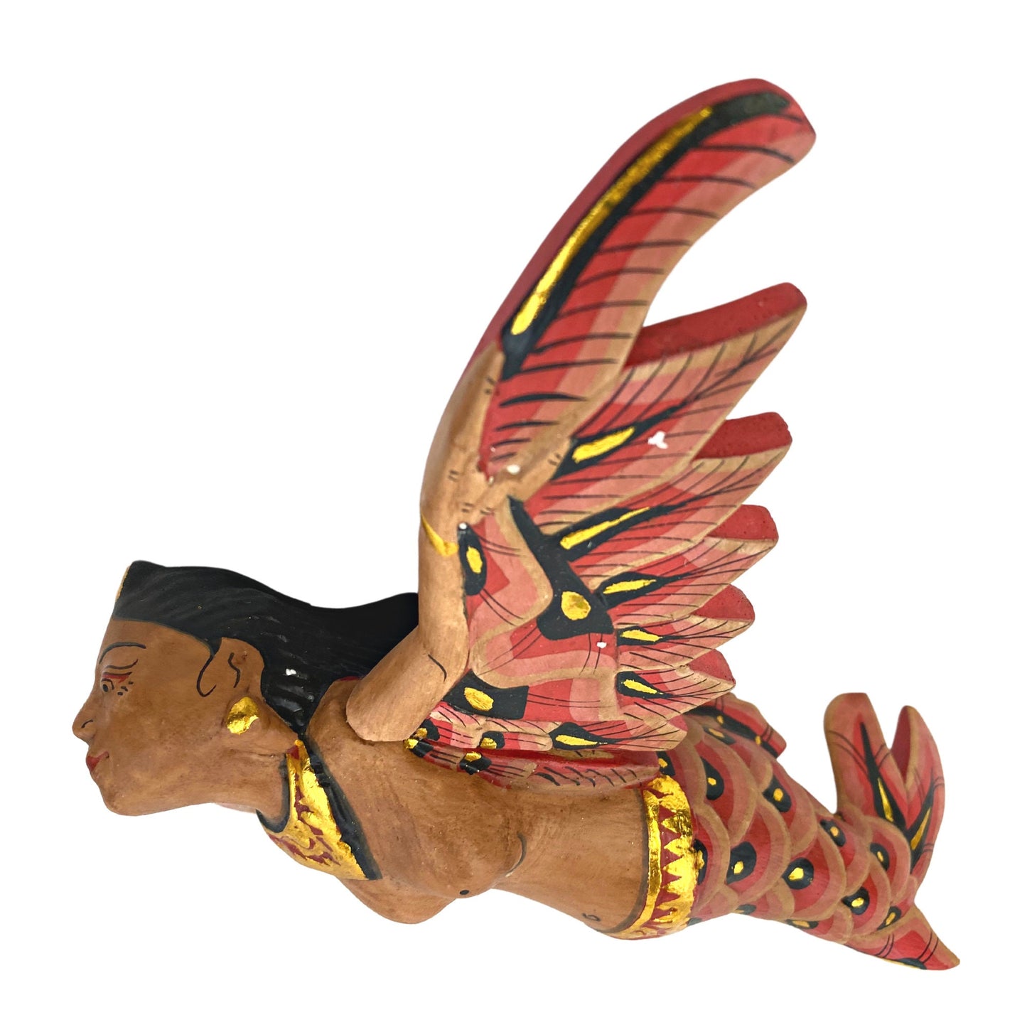 Flying Mermaid Hanging Mobile Winged Sea GODDESS Demon Chaser Crib Guardian Hand Carved Wood Balinese Bali Folk Art red 8 inch - Acadia World Traders