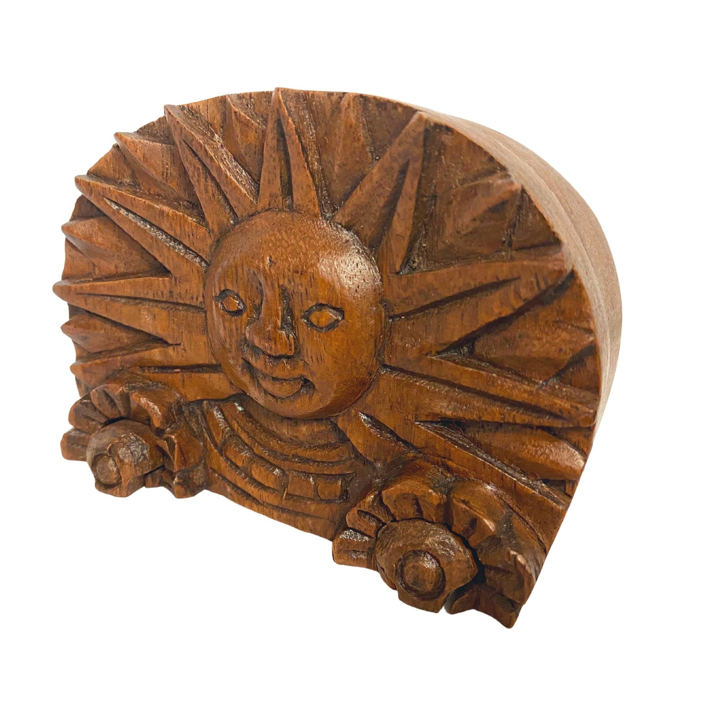Celestial Sunrise Smiling Sun Secret puzzle Box Stash Jewelry gift Box Trinket Box Hand carved suar wood Bali Art - Acadia World Traders