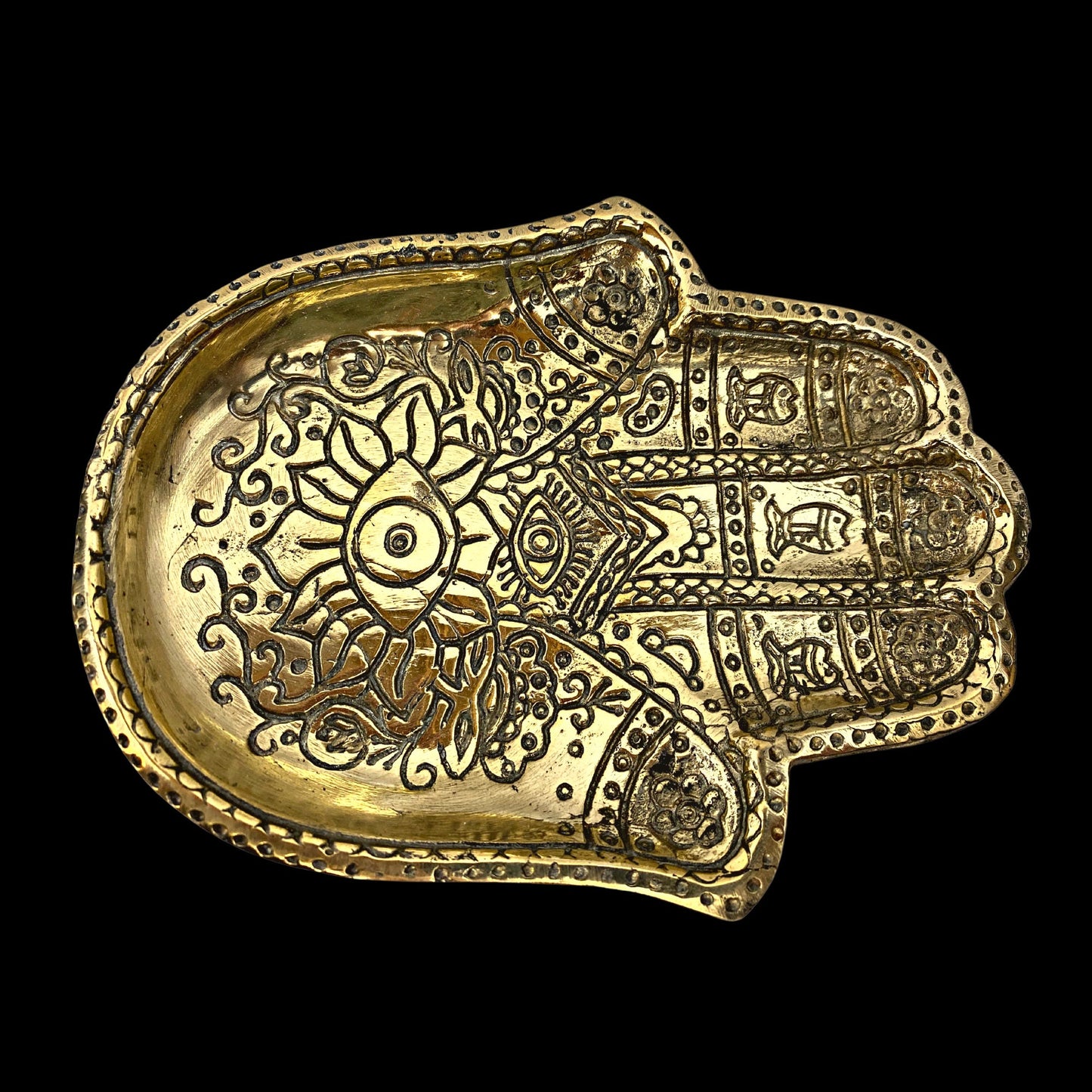 Bronze Hamsa evil eye Lotus hand Bowl Ring Dish rolling tray one Henna handmade Bali art