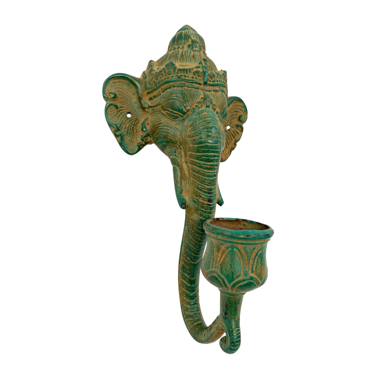 Ganesha Elephant Verdigris Bronze Wall Sconce Candle stick Holder Remover of Obstacles lost wax cast Sculpture Home decor Balinese Hindu art
