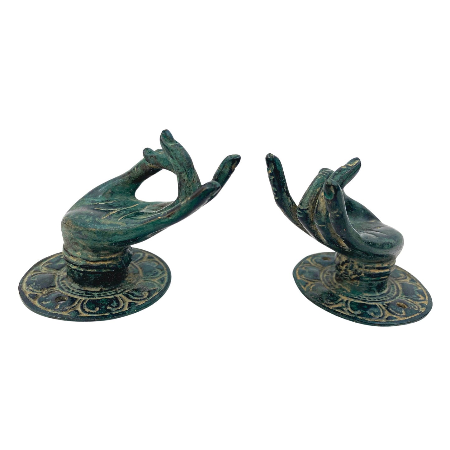 Buddha Blessing Mudra Hands Door Handle Knob Cabinet Pull wall hook Lost wax cast Verdigris Solid Bronze Bali Art Set 2 - Acadia World Traders