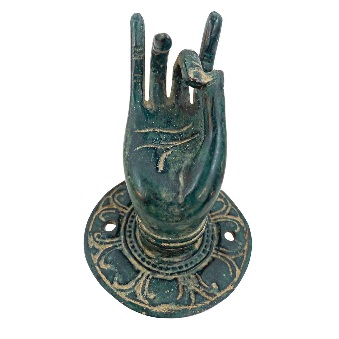 Buddha Blessing Mudra Hands Door Handle Knob Cabinet Pull wall hook Lost wax cast Verdigris Solid Bronze Bali Art Set 2 - Acadia World Traders